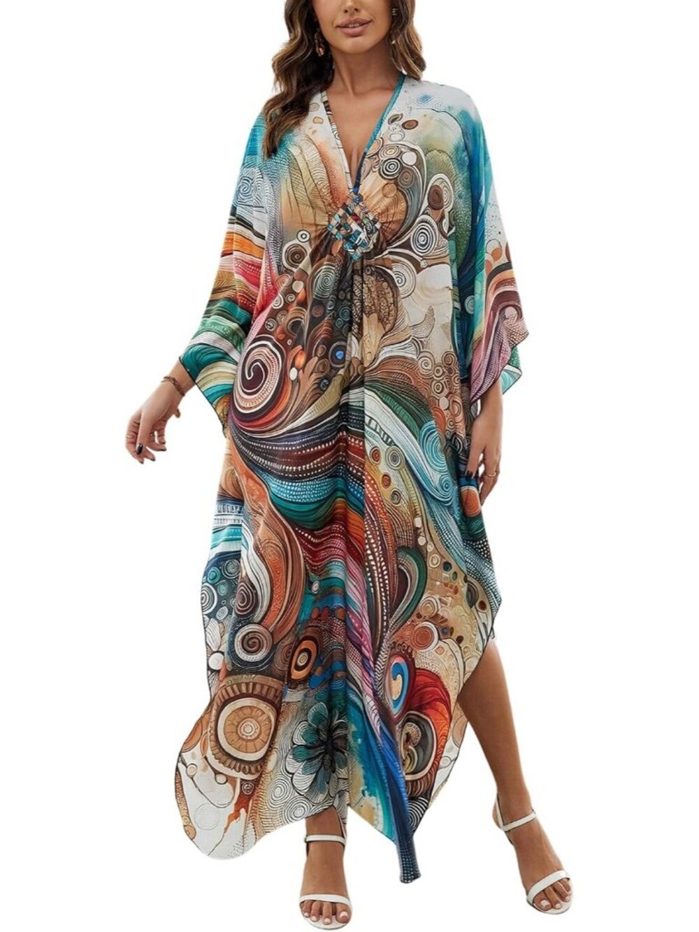 Women's Plus Size Kaftan Maxi Dress Batwing Sleeve Beach Cover Up-8759-color23